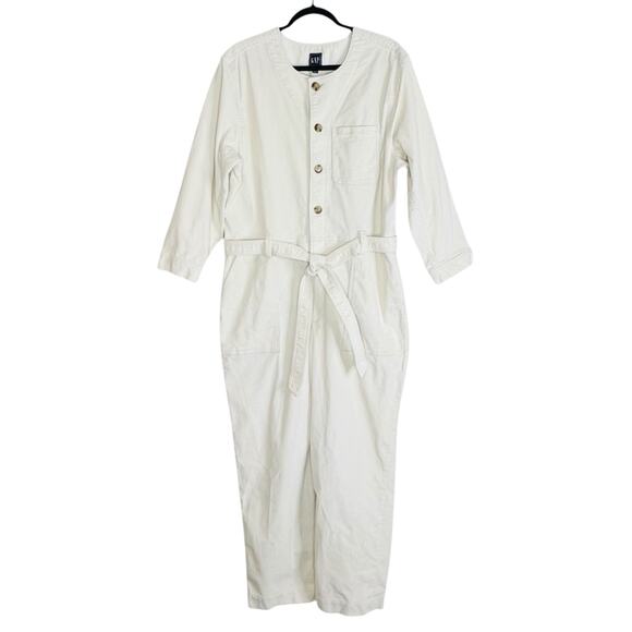 Gap Womens Corduroy Jumpsuit 16 Tall Relaxed Straight Leg Cream Ivory Academia - Picture 3 of 11